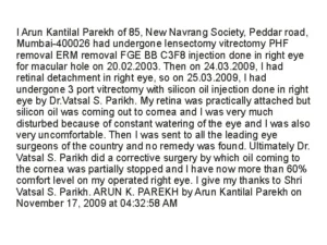 Retinal Disorder Testimonial